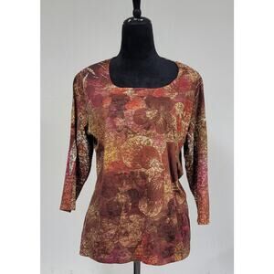 Coldwater Creek Woman's Blouse SZ 1X (16w-18w) Top Polycotton Blend 3/4 sleeve